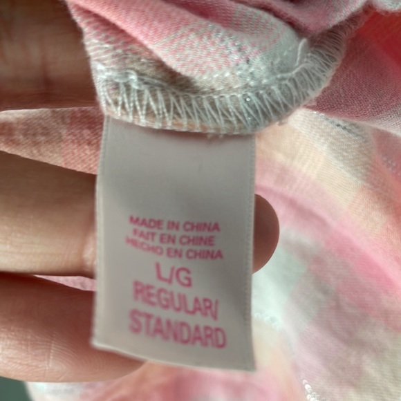 Victoria's Secret Pajama Shirt Top Pastel Metallic Plaid Button Front - Picture 6 of 6